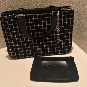 Samantha Thavasa Boucle Tweed Tote Bag Purse Black White Winter Preppy Aesthetic